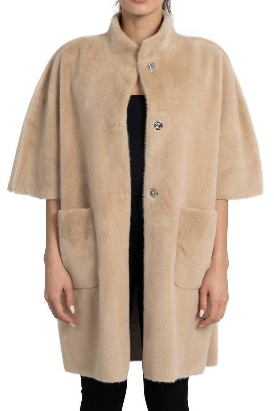 NEW LOVE TOKEN nia faux fur cape coat in beige